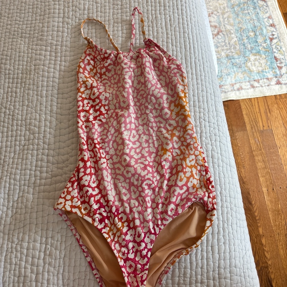 Crewcuts Pink and Orange Leopard Kids Swim One Piece